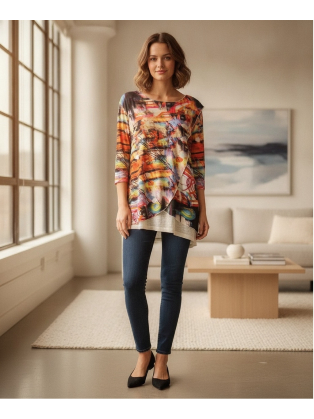 Variations Colorful Abstract Print lightweight Blouse size XXL